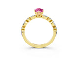 Yellow gold Marquise Cut Pink Sapphire Solitaire with Side Stones on a Pavé Band and Four-Prong Setting_27