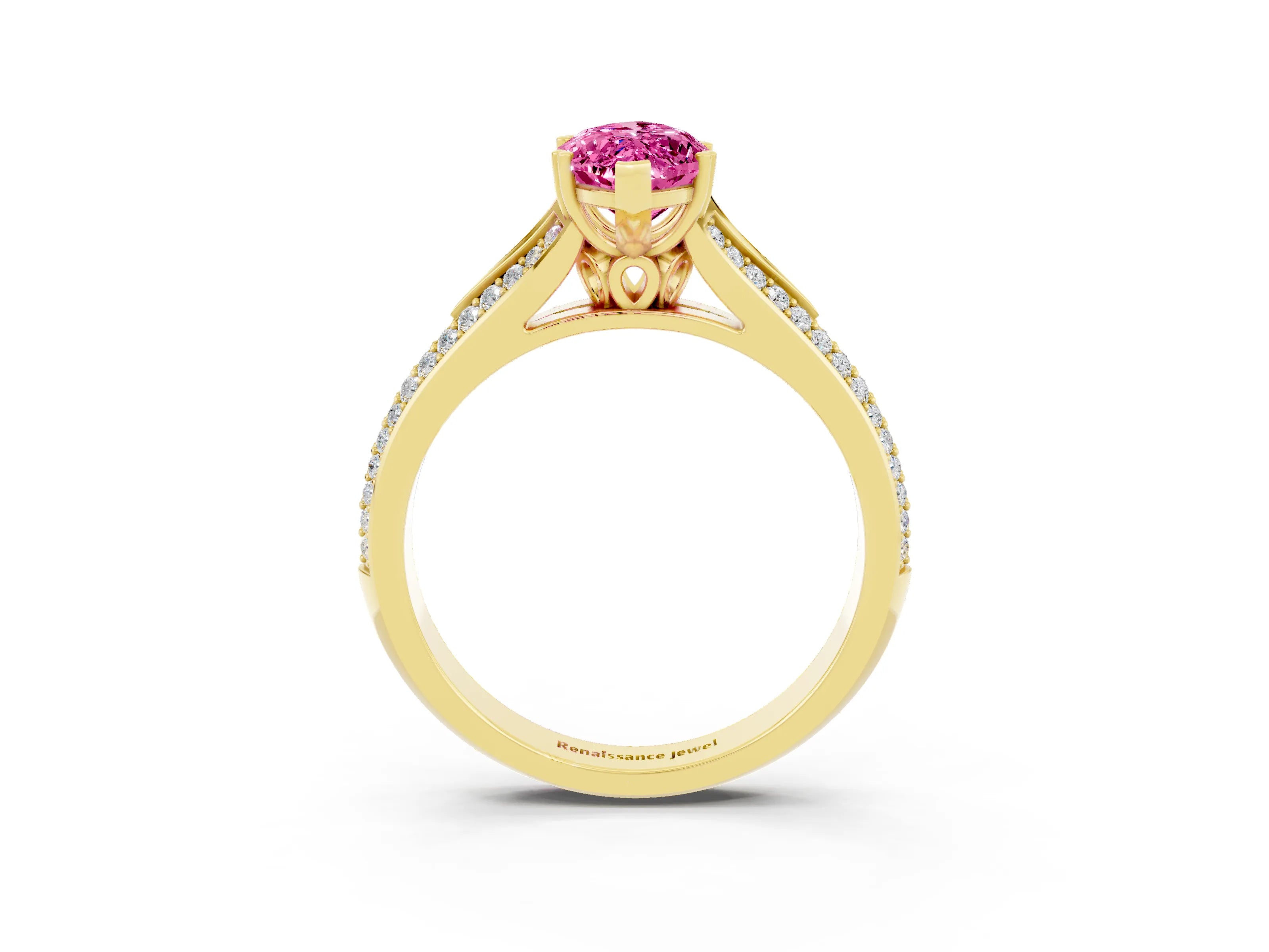 Yellow gold Marquise Cut Pink Sapphire Split Shank Engagement Ring with Pavé Band_27
