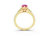 Yellow gold Marquise Cut Pink Sapphire Split Shank Engagement Ring with Pavé Band_27