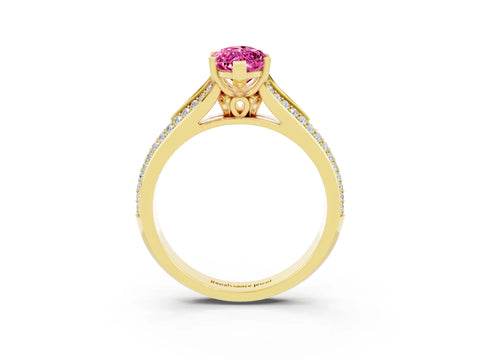 Yellow gold Marquise Cut Pink Sapphire Split Shank Engagement Ring with Pavé Band_27