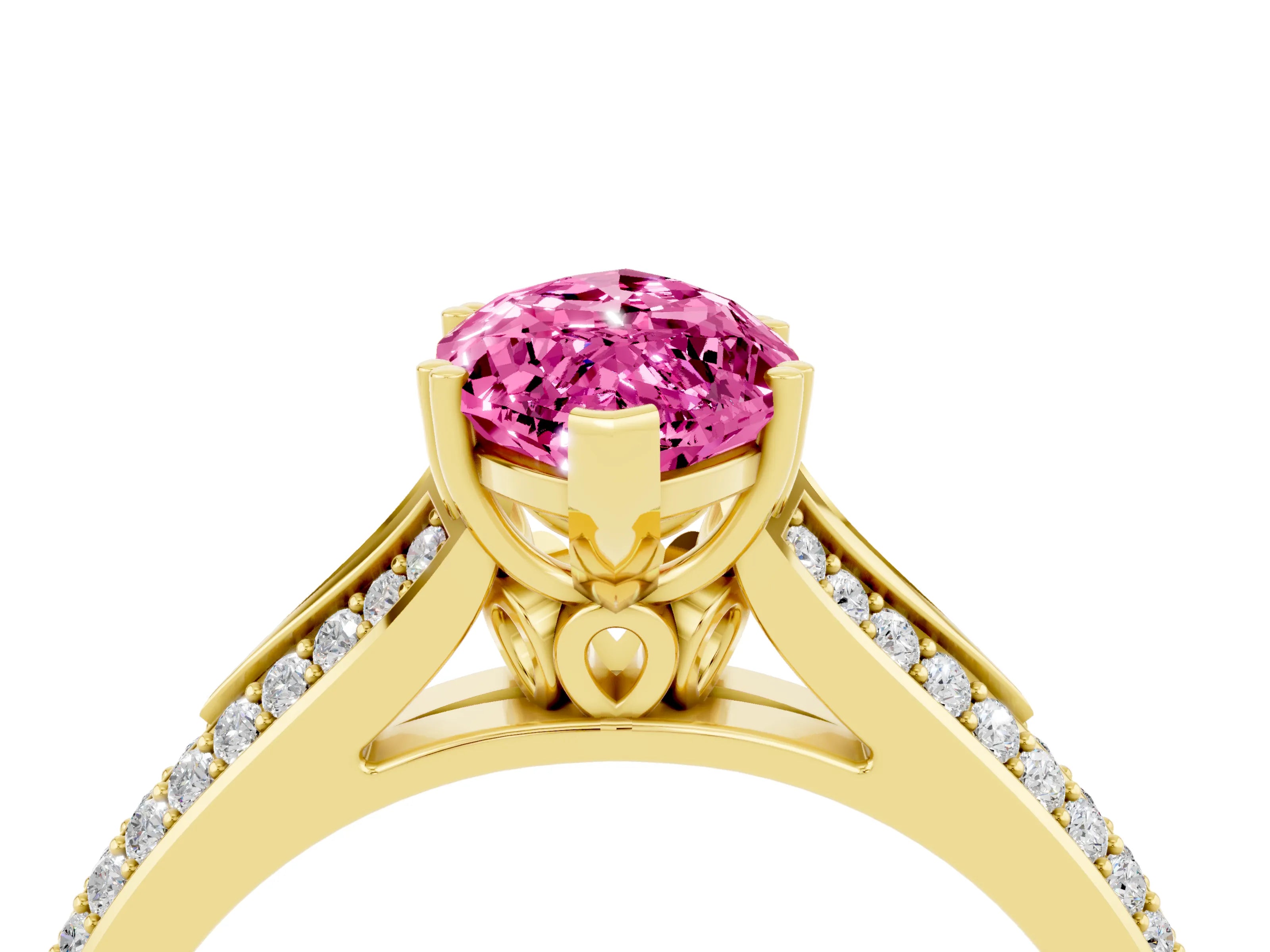 Yellow gold Marquise Cut Pink Sapphire Split Shank Engagement Ring with Pavé Band_28