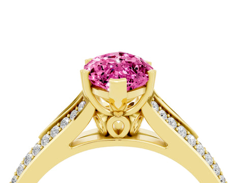 Yellow gold Marquise Cut Pink Sapphire Split Shank Engagement Ring with Pavé Band_28