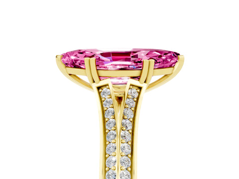 Yellow gold Marquise Cut Pink Sapphire Split Shank Engagement Ring with Pavé Band_29