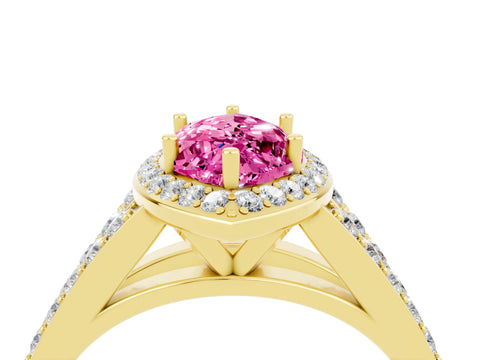 Yellow gold Marquise Cut Pink Sapphire Split Shank Halo Ring with Four-Prong Setting_16