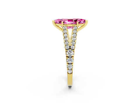 Yellow gold Marquise Cut Pink Sapphire Split Shank Pavé Engagement Ring with Four-Prong Setting_14
