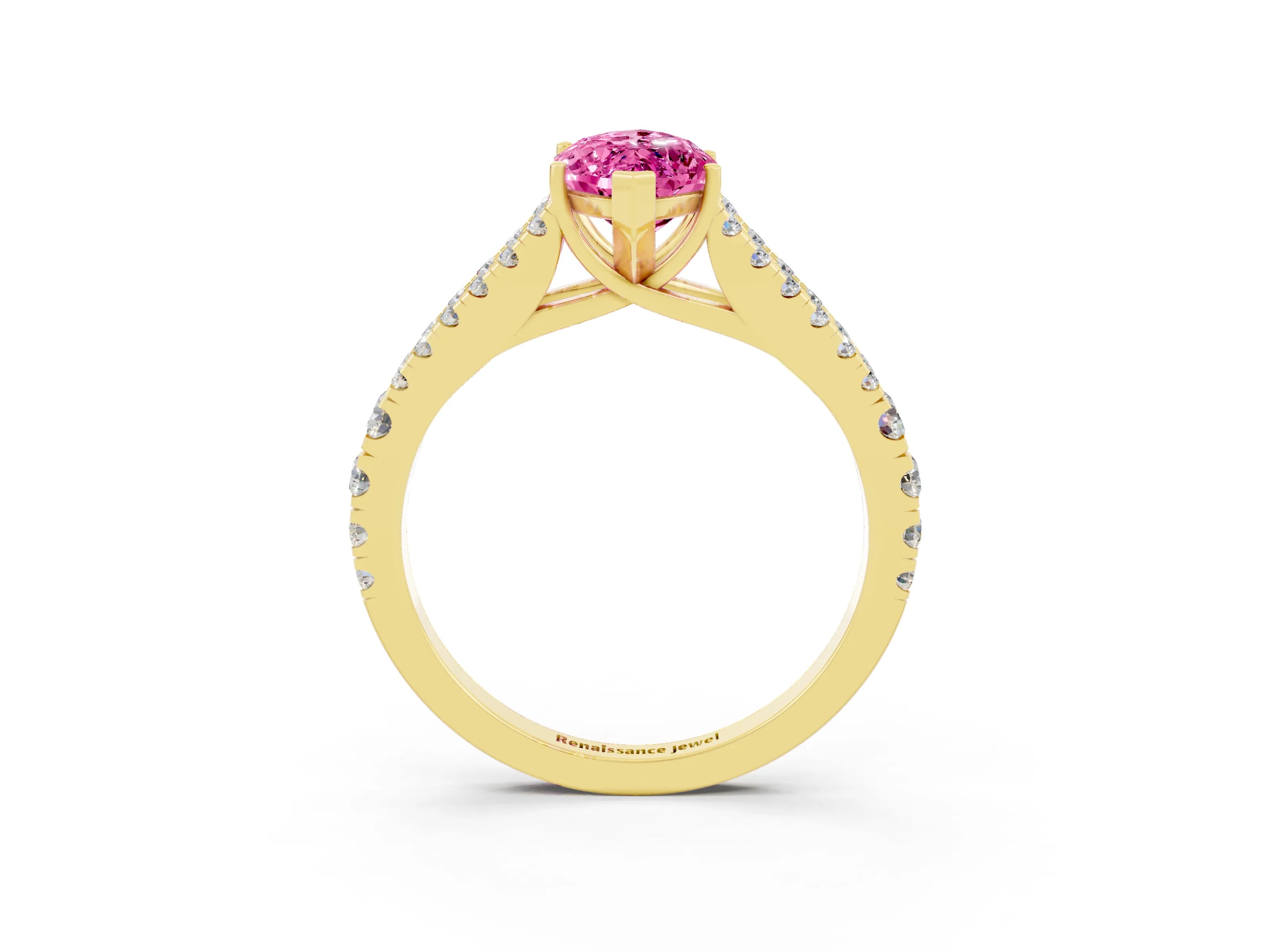 Yellow gold Marquise Cut Pink Sapphire Split Shank Pavé Engagement Ring with Four-Prong Setting_15