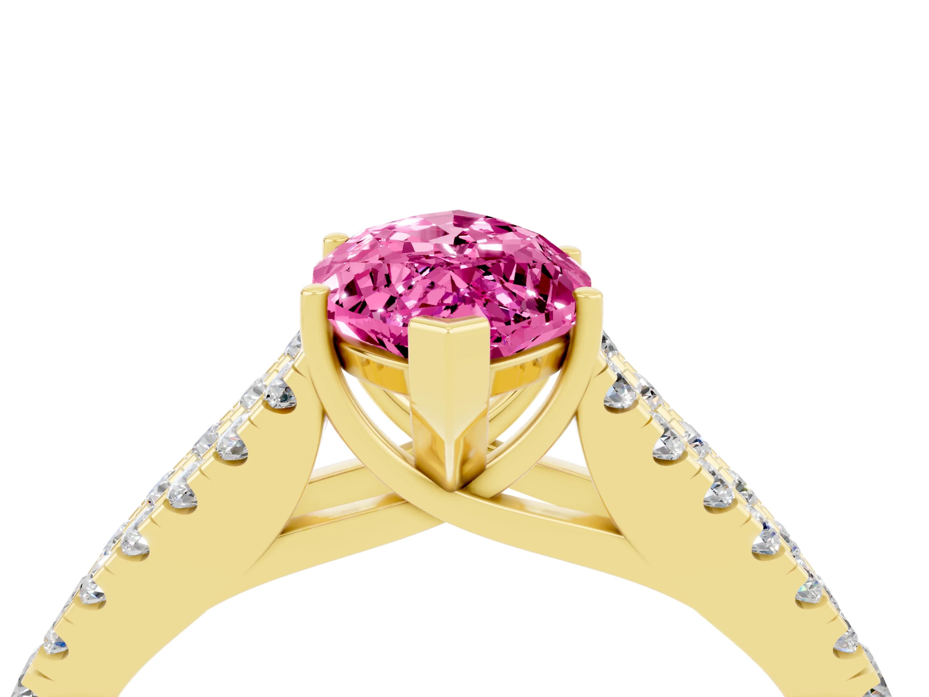 Yellow gold Marquise Cut Pink Sapphire Split Shank Pavé Engagement Ring with Four-Prong Setting_16