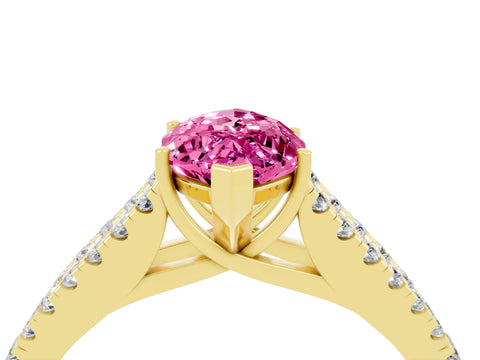 Yellow gold Marquise Cut Pink Sapphire Split Shank Pavé Engagement Ring with Four-Prong Setting_16