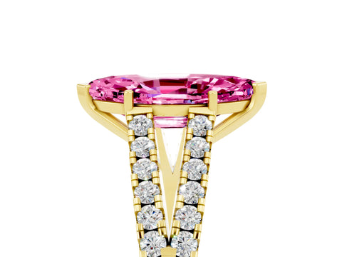 Yellow gold Marquise Cut Pink Sapphire Split Shank Pavé Engagement Ring with Four-Prong Setting_17