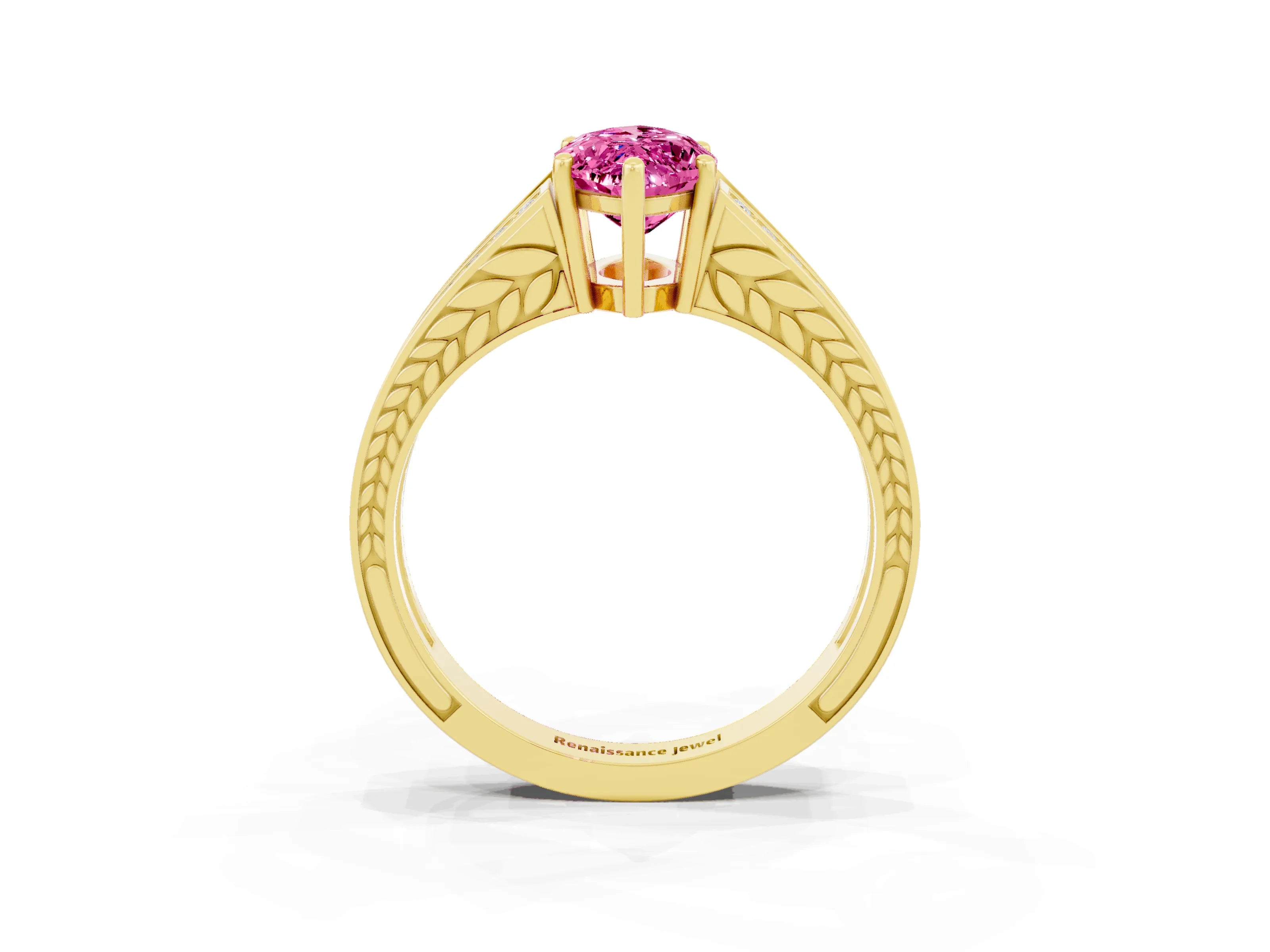 Yellow gold Marquise Cut Pink Sapphire Split Shank Ring with Pavé Band and Four-Prong Setting_3