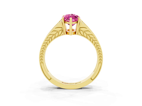 Yellow gold Marquise Cut Pink Sapphire Split Shank Ring with Pavé Band and Four-Prong Setting_3