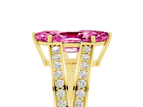 Yellow gold Marquise Cut Pink Sapphire Split Shank Ring with Pavé Band and Four-Prong Setting_5