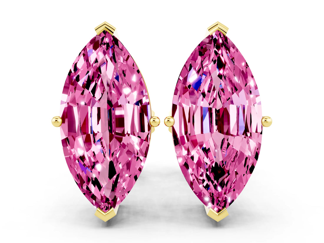 Yellow gold Marquise Cut Pink Sapphire Stud Earrings_24