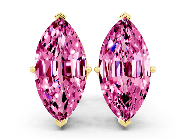 Yellow gold Marquise Cut Pink Sapphire Stud Earrings