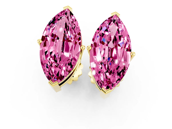 Yellow gold Marquise Cut Pink Sapphire Stud Earrings
