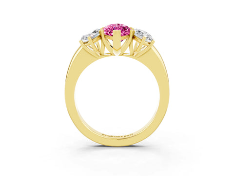 Yellow gold Marquise Cut Pink Sapphire Three-Stone Ring with Four-Prong Setting and Classic Band_3