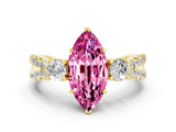 Yellow gold Marquise Cut Pink Sapphire Three-Stone Ring with Pavé Split Shank and Four-Prong Setting_36
