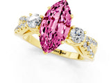 Yellow gold Marquise Cut Pink Sapphire Three-Stone Ring with Pavé Split Shank and Four-Prong Setting_37