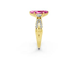 Yellow gold Marquise Cut Pink Sapphire Three-Stone Ring with Pavé Split Shank and Four-Prong Setting_38