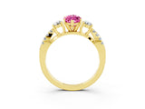 Yellow gold Marquise Cut Pink Sapphire Three-Stone Ring with Pavé Split Shank and Four-Prong Setting_39