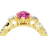 Yellow gold Marquise Cut Pink Sapphire Three-Stone Ring with Pavé Split Shank and Four-Prong Setting_40