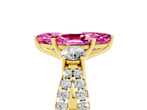 Yellow gold Marquise Cut Pink Sapphire Three-Stone Ring with Pavé Split Shank and Four-Prong Setting_41