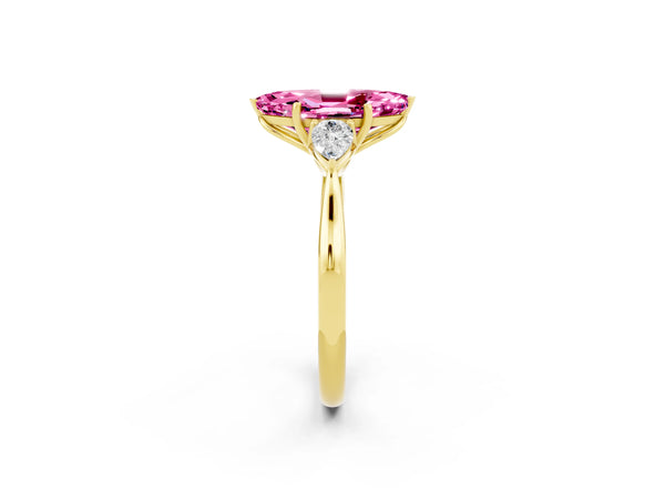 Yellow gold Marquise Cut Pink Sapphire Three-Stone Ring with Pear  Side Stones and Prong Setting