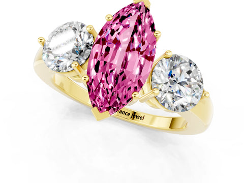 Yellow gold Marquise Cut Pink Sapphire Three-Stone Ring with Prong Setting and Classic Band_1