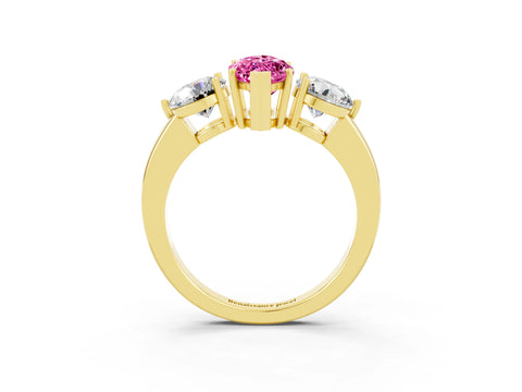 Yellow gold Marquise Cut Pink Sapphire Three-Stone Ring with Prong Setting and Classic Band_3