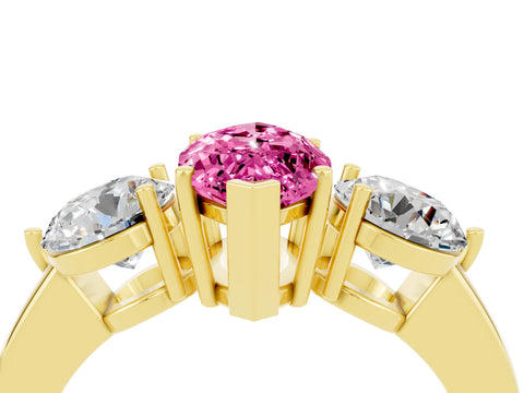 Yellow gold Marquise Cut Pink Sapphire Three-Stone Ring with Prong Setting and Classic Band_4