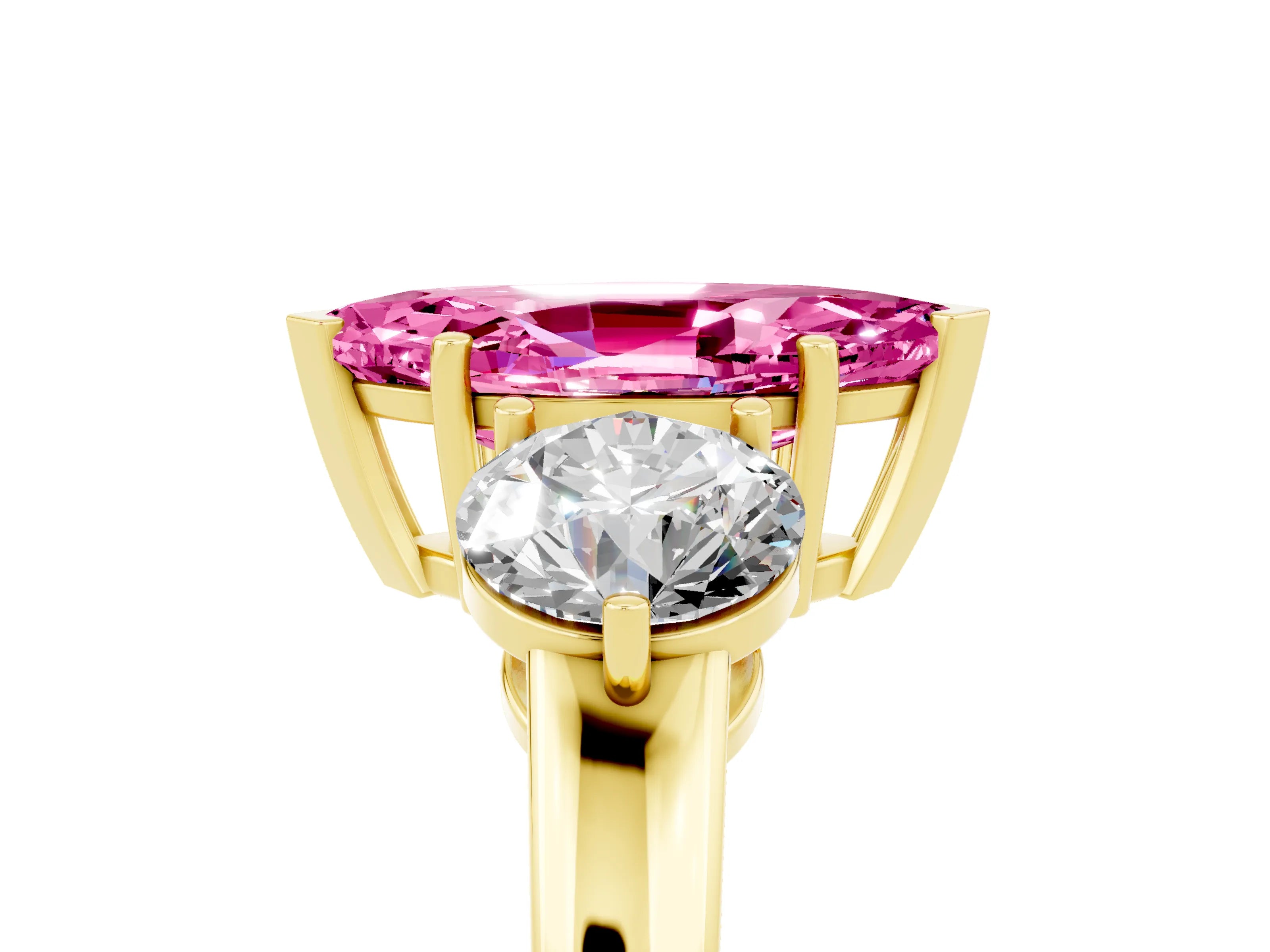 Yellow gold Marquise Cut Pink Sapphire Three-Stone Ring with Prong Setting and Classic Band_5