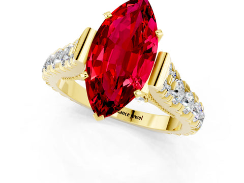Yellow gold Marquise Cut Ruby Classic Solitaire Ring with Pavé Band and Four-Prong Setting_1