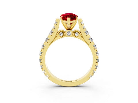 Yellow gold Marquise Cut Ruby Classic Solitaire Ring with Pavé Band and Four-Prong Setting_3