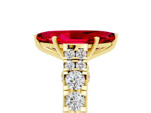 Yellow gold Marquise Cut Ruby Classic Solitaire Ring with Pavé Band and Four-Prong Setting_5
