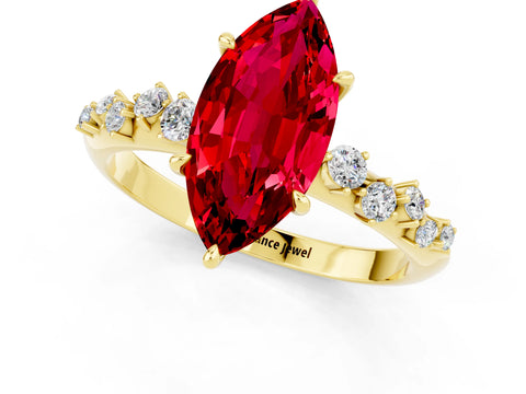Yellow gold Marquise Cut Ruby Cluster Side Stone Solitaire Ring with Prong Setting_25