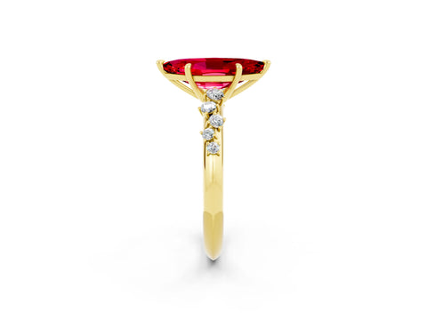Yellow gold Marquise Cut Ruby Cluster Side Stone Solitaire Ring with Prong Setting_26