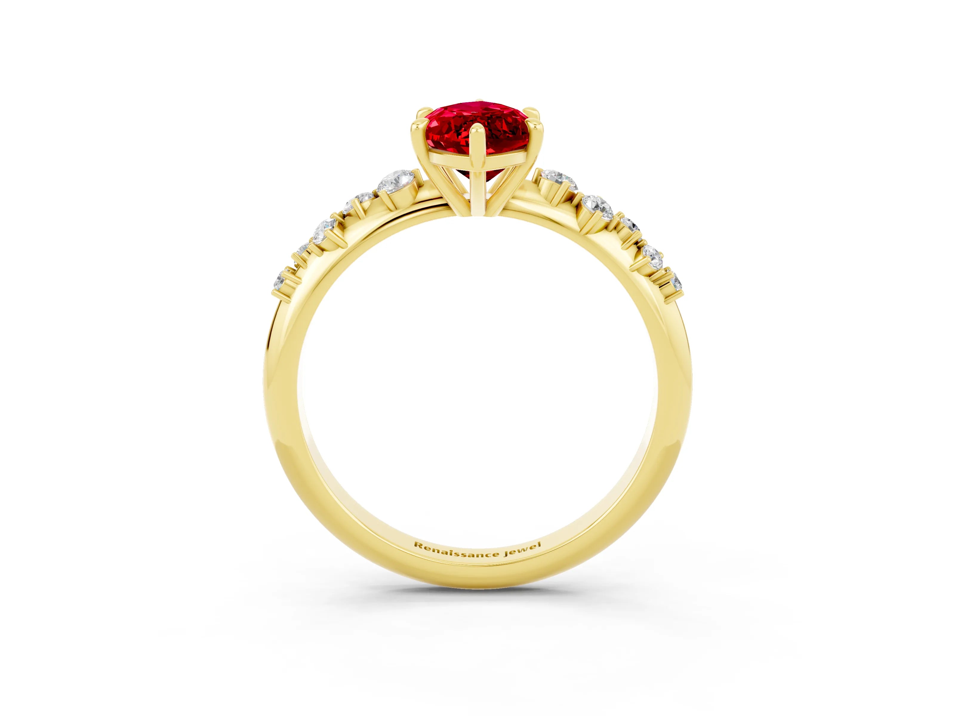 Yellow gold Marquise Cut Ruby Cluster Side Stone Solitaire Ring with Prong Setting_27
