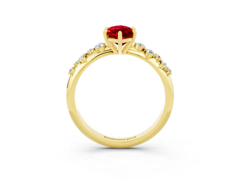 Yellow gold Marquise Cut Ruby Cluster Side Stone Solitaire Ring with Prong Setting_27