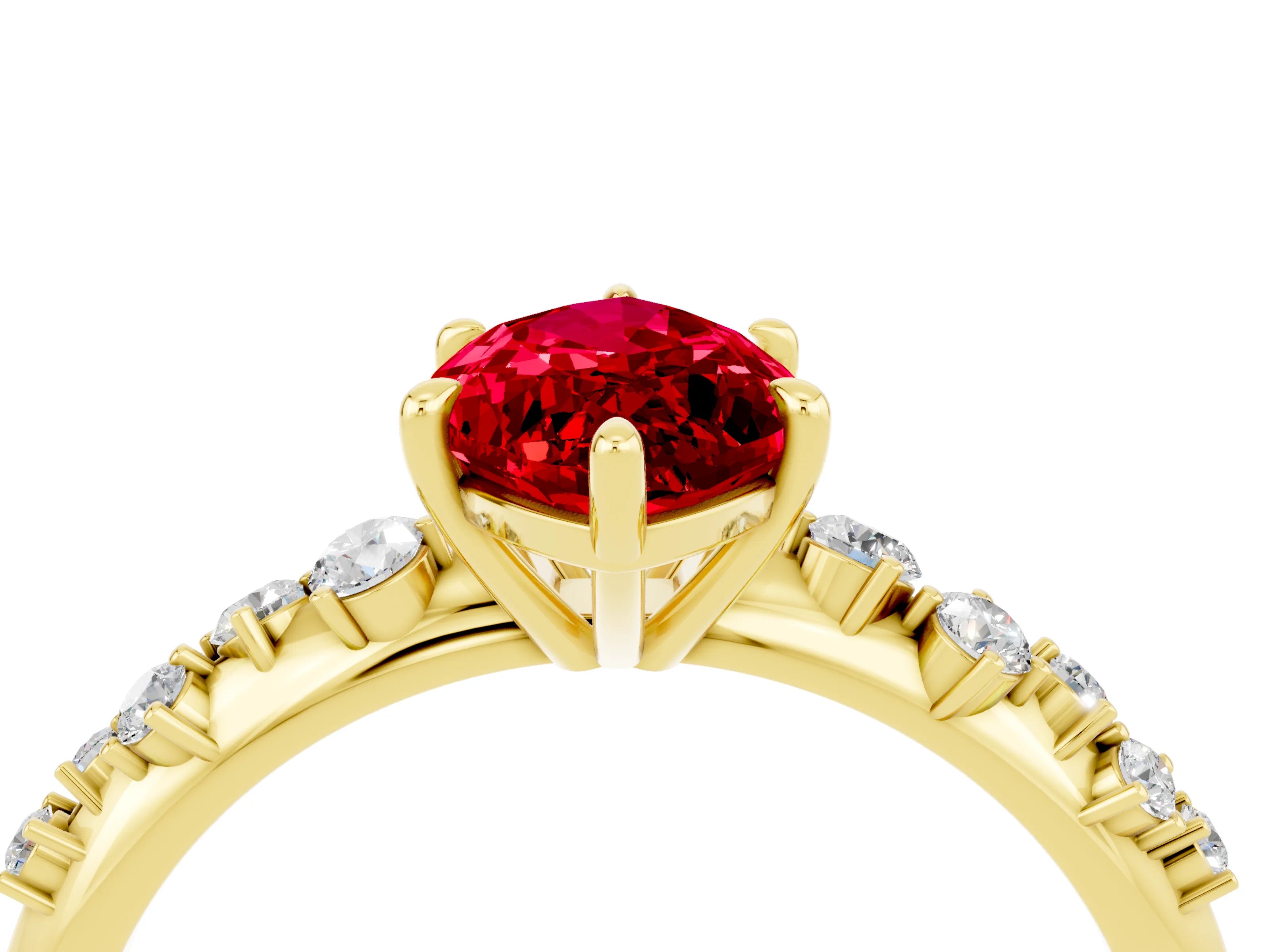 Yellow gold Marquise Cut Ruby Cluster Side Stone Solitaire Ring with Prong Setting_28