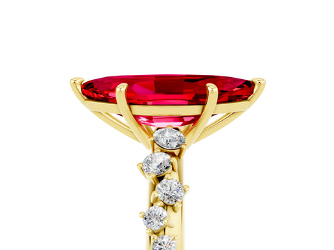 Yellow gold Marquise Cut Ruby Cluster Side Stone Solitaire Ring with Prong Setting_29