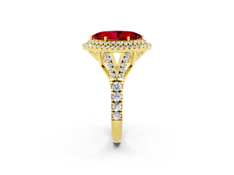Yellow gold Marquise Cut Ruby Double Halo Ring with Split Shank and Prong Setting_14
