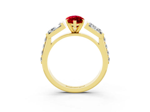 Yellow gold Marquise Cut Ruby Engagement Ring with Baguette Side Stones and Channel Set Band_3
