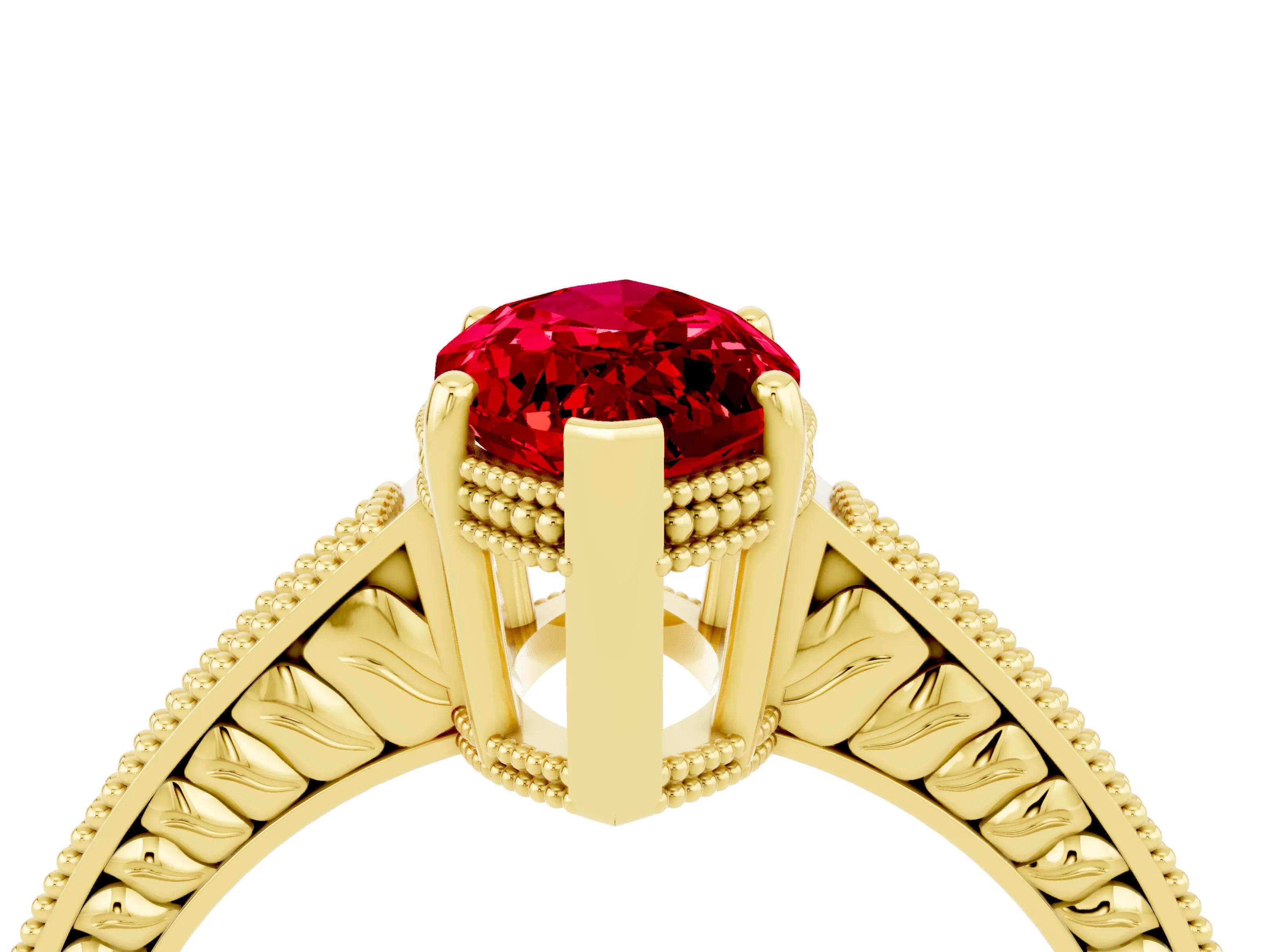 Yellow gold Marquise Cut Ruby Engagement Ring with Milgrain Channel Set Band and Prong Setting_4