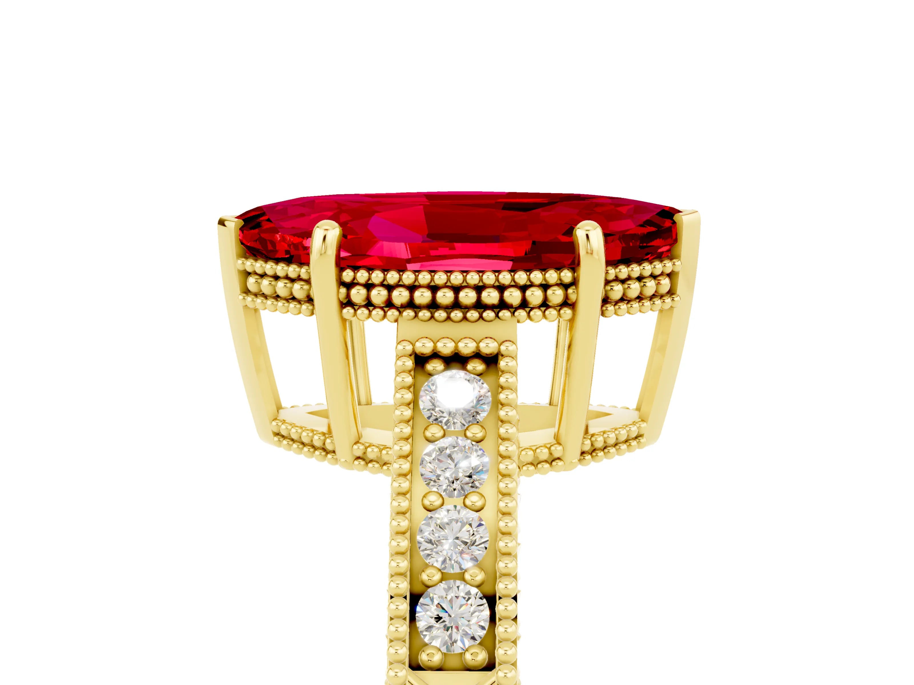 Yellow gold Marquise Cut Ruby Engagement Ring with Milgrain Channel Set Band and Prong Setting_5