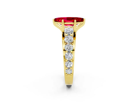 Yellow gold Marquise Cut Ruby Engagement Ring with Pavé Band and Four-Prong Setting_2
