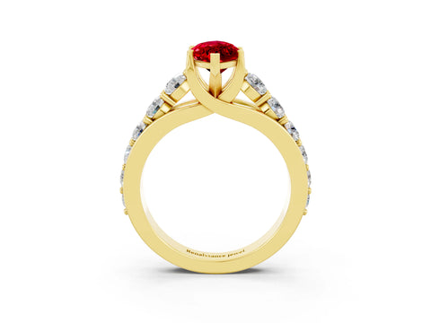 Yellow gold Marquise Cut Ruby Engagement Ring with Pavé Band and Four-Prong Setting_3