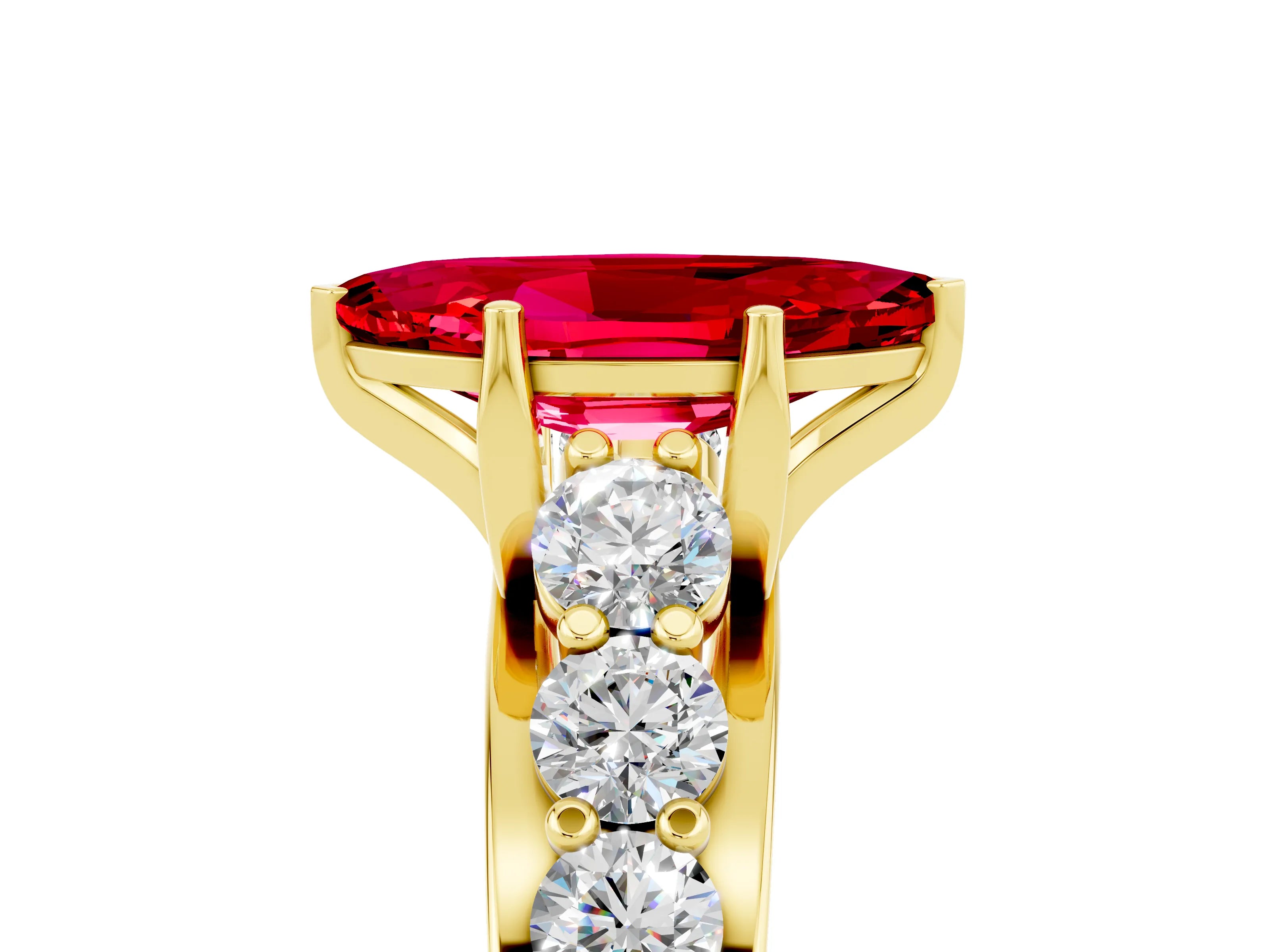 Yellow gold Marquise Cut Ruby Engagement Ring with Pavé Band and Four-Prong Setting_5
