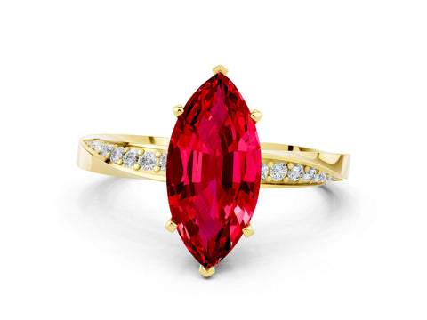 Yellow gold Marquise Cut Ruby Engagement Ring with Side Stone Accents and Four-Prong Setting_27