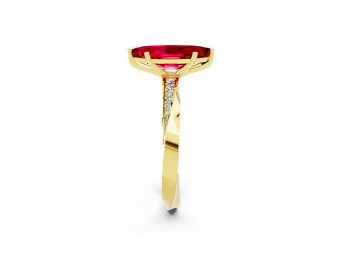 Yellow gold Marquise Cut Ruby Engagement Ring with Side Stone Accents and Four-Prong Setting_29