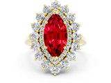 Yellow gold Marquise Cut Ruby Floral Double Halo Engagement Ring with Prong Setting_60